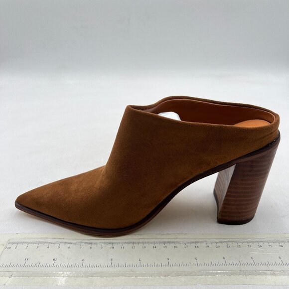 FOWT Brown Pointed Toe Slip On Mules Stacked Block High Heel Sandal Proms Shoes - Picture 1 of 7